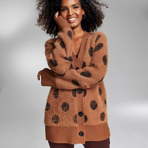 Ade Samuel for INC Polka-Dot Boyfriend Cardigan XS - Picture 2 of 16